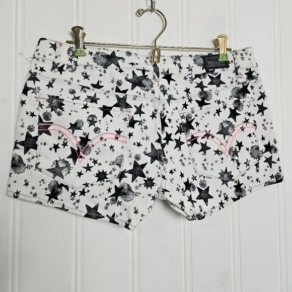 Levi's Denim Shorty Shorts Womens Size 11 White Black Stars Neon Pink Trim