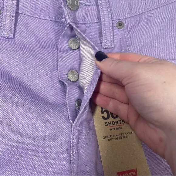 LEVI’S New 501 Jean Shorts Mid Rise Purple Denim Button Fly Pastel Retro 90s 27
