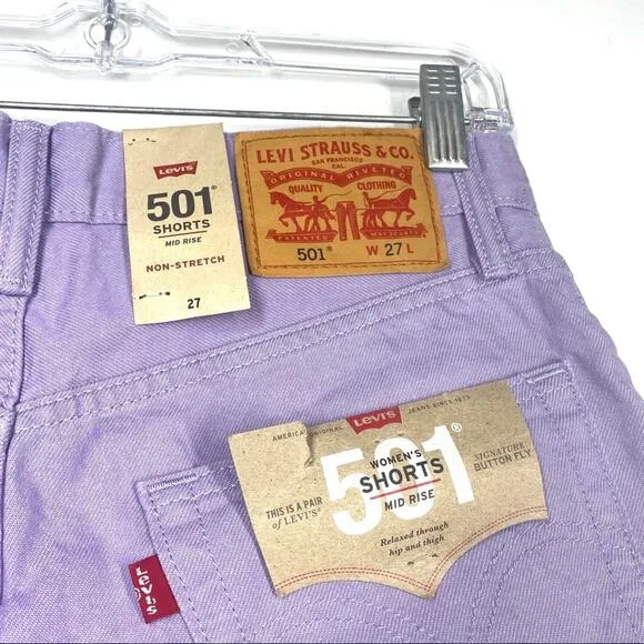 LEVI’S New 501 Jean Shorts Mid Rise Purple Denim Button Fly Pastel Retro 90s 27