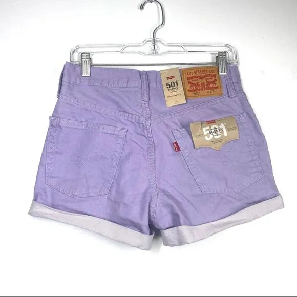 LEVI’S New 501 Jean Shorts Mid Rise Purple Denim Button Fly Pastel Retro 90s 27