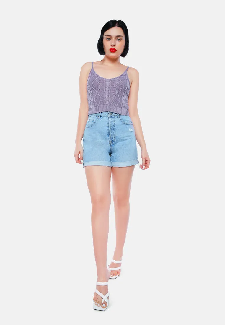 Light Blue Destroyed Denim Shorts