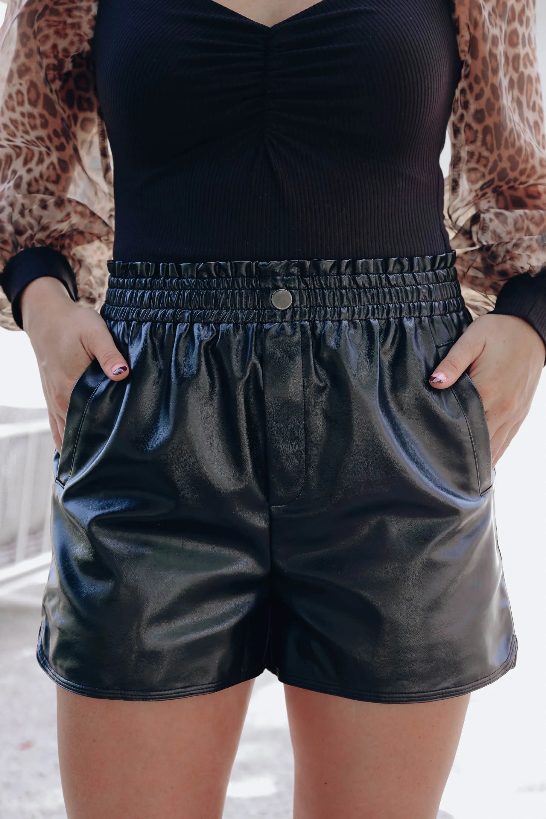 Living Fancy Faux Leather Shorts - Black