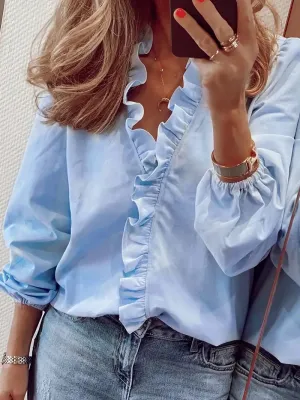 Long-sleeved Lauren V-neck casual blouse