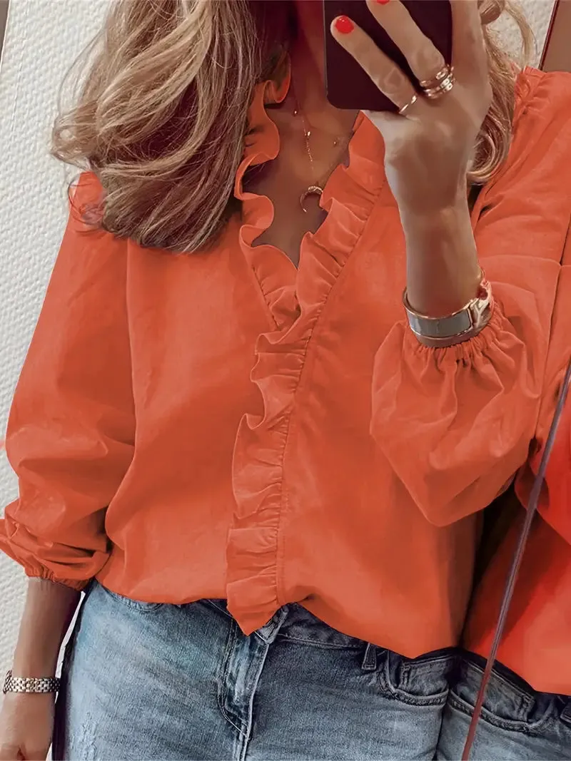 Long-sleeved Lauren V-neck casual blouse