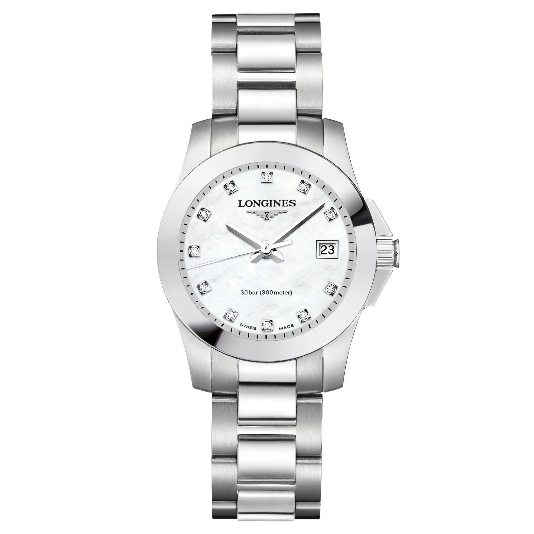 LONGINES CONQUEST 29MM MOTHER WINDER WHITE DIAMANDI STEEL L3.376.4.87.6