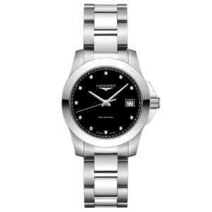 LONGINES CONQUEST 34MM WATCH BLACK DIAMANDI STEEL ACCOPT L3.377.4.57.6