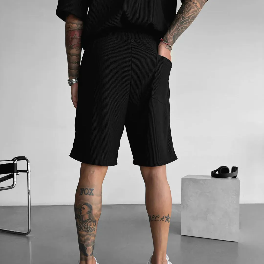 LOOSE FIT RIBBED SHORTS - BLACK