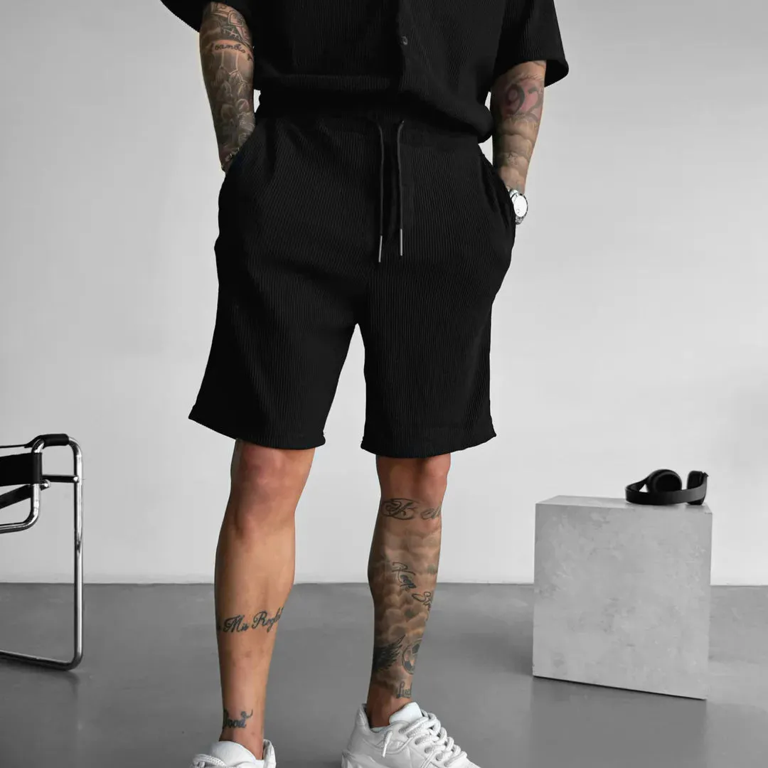 LOOSE FIT RIBBED SHORTS - BLACK