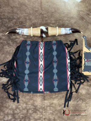 Lucky And Bleesed Black With Multi Color Aztec Print With Fringe Sk