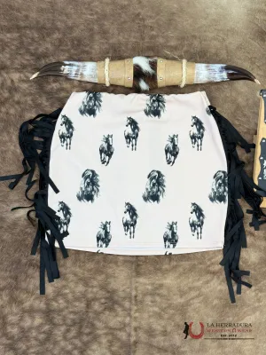 Lucky And Bleesed Brown With Horse Print With Fringe Skirt
