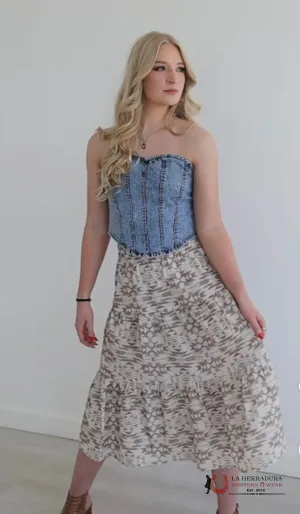 Lucky And Blessed Long Light Brown Skirt With Aztec Print