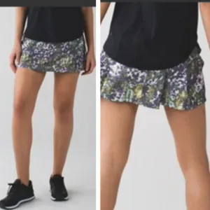 Lululemon Pace Rival Skirt II Skort Floral Stretch Shorts  Zip Pocket Fit Tennis