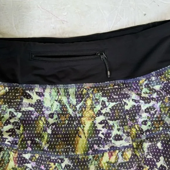 Lululemon Pace Rival Skirt II Skort Floral Stretch Shorts  Zip Pocket Fit Tennis