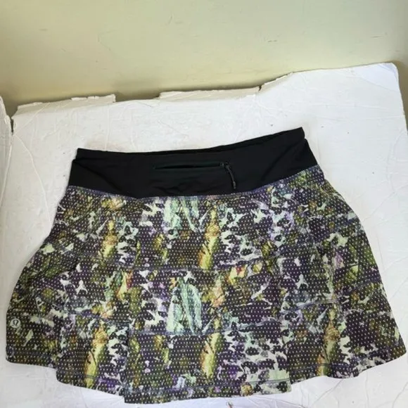 Lululemon Pace Rival Skirt II Skort Floral Stretch Shorts  Zip Pocket Fit Tennis