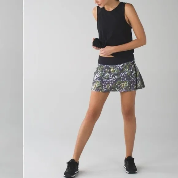Lululemon Pace Rival Skirt II Skort Floral Stretch Shorts  Zip Pocket Fit Tennis