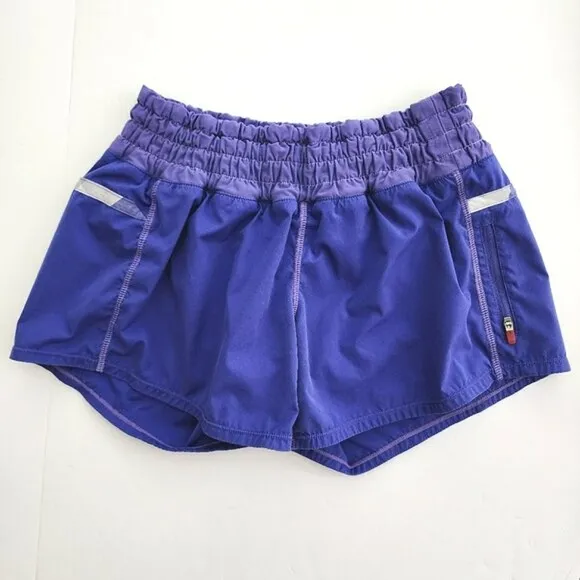 Lululemon Run Track Attack Athletic Short Twin Stripe Blue Plum 4&quot; Inseam Size 6