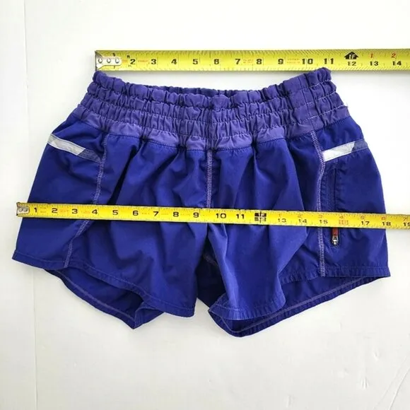 Lululemon Run Track Attack Athletic Short Twin Stripe Blue Plum 4&quot; Inseam Size 6
