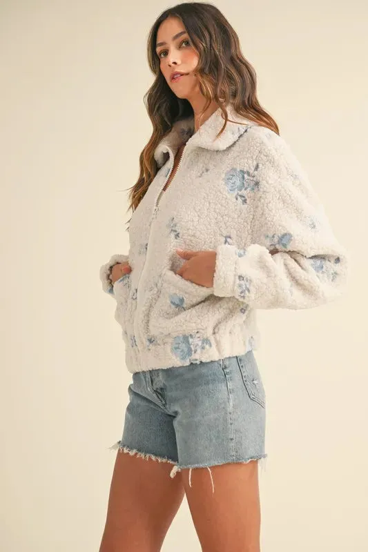 MABLE Floral Embroidered Fleece Teddy Jacket