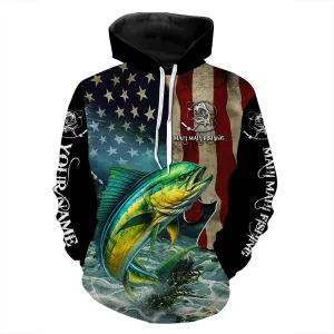 Mahi Mahi ( Dorado) Fishing 3D American Flag Patriotic Customize name fishing hoodie NPQ22