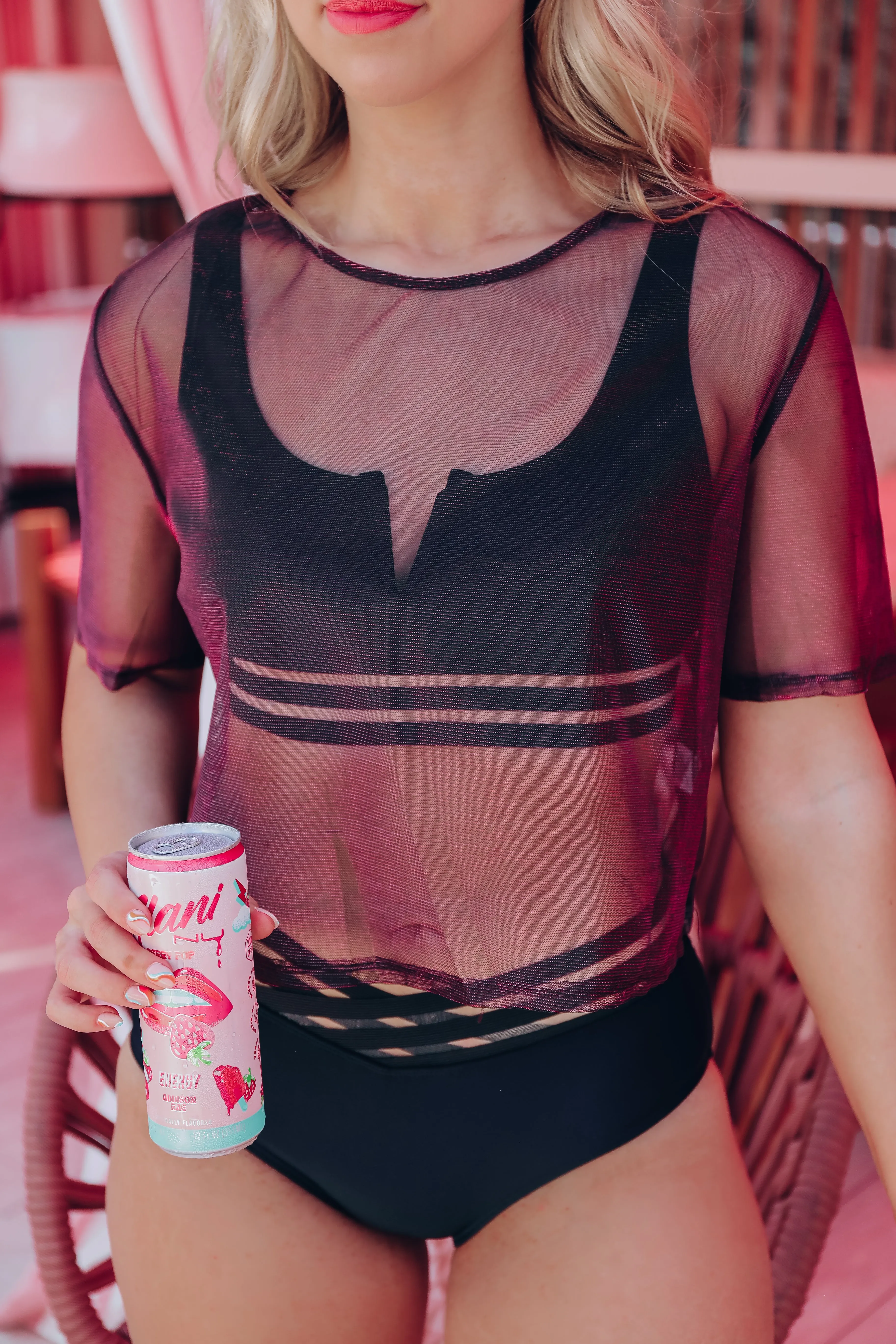 Marisol Metallic Sheer Mesh Top - Hot Pink