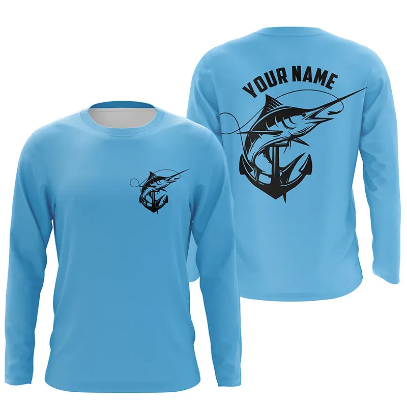 Marlin Saltwater Fishing Shirts, Personalized Marlin Long Sleeve Anchor Fishing Shirts IPHW3761