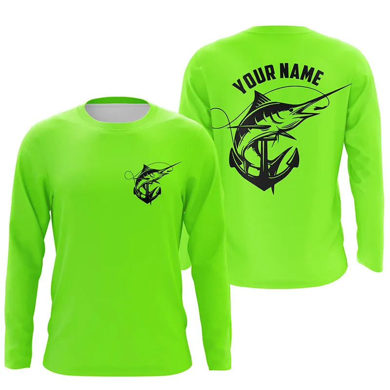 Marlin Saltwater Fishing Shirts, Personalized Marlin Long Sleeve Anchor Fishing Shirts IPHW3761