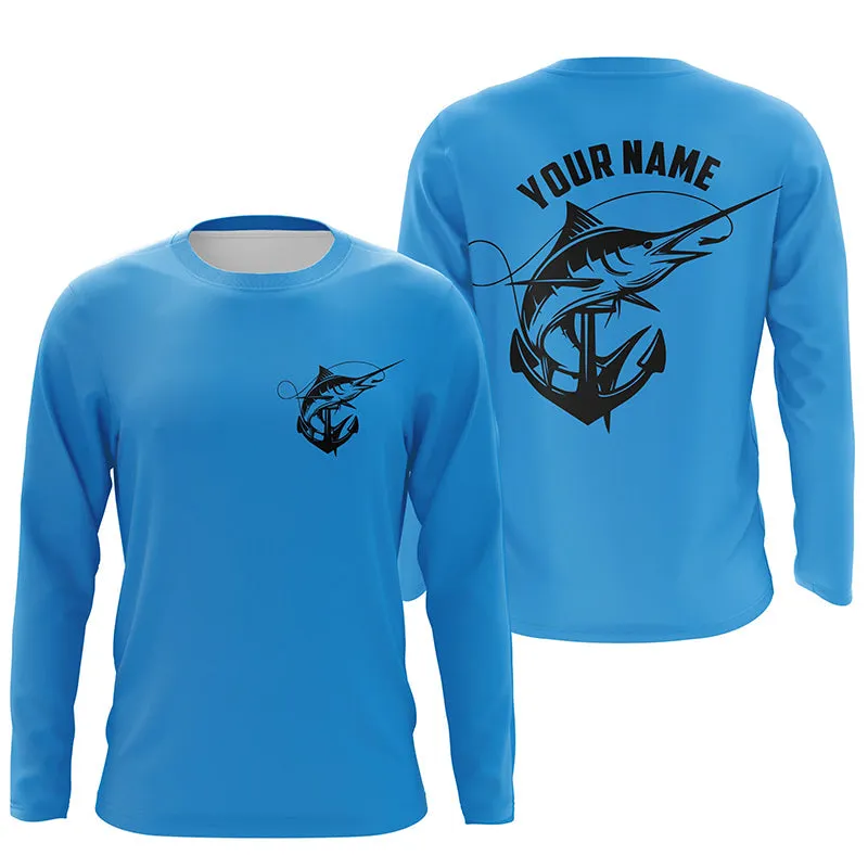 Marlin Saltwater Fishing Shirts, Personalized Marlin Long Sleeve Anchor Fishing Shirts IPHW3761