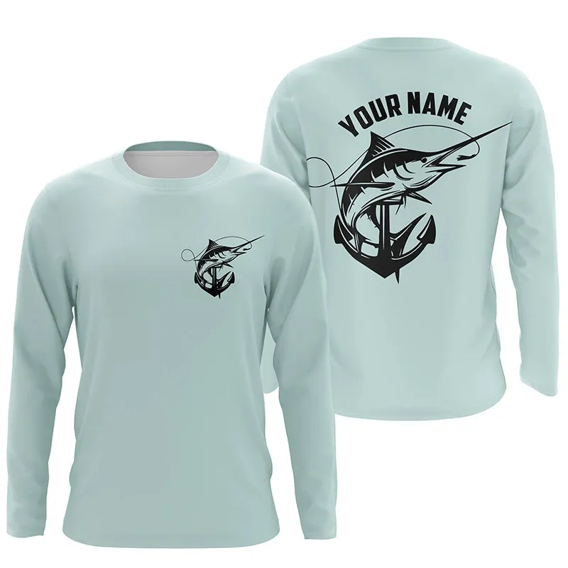 Marlin Saltwater Fishing Shirts, Personalized Marlin Long Sleeve Anchor Fishing Shirts IPHW3761