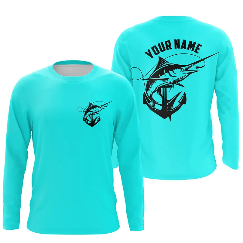 Marlin Saltwater Fishing Shirts, Personalized Marlin Long Sleeve Anchor Fishing Shirts IPHW3761