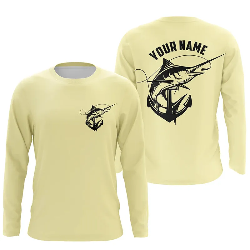 Marlin Saltwater Fishing Shirts, Personalized Marlin Long Sleeve Anchor Fishing Shirts IPHW3761