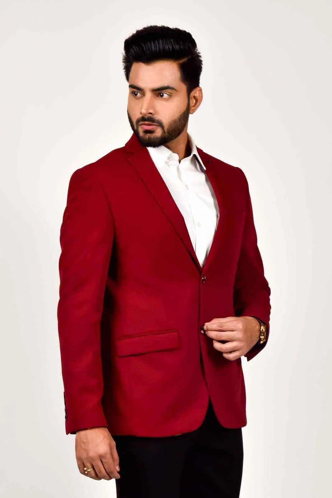 Maroon Knitted Blazer with Stretch