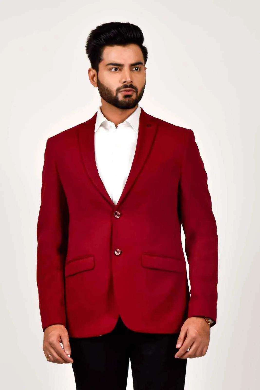 Maroon Knitted Blazer with Stretch