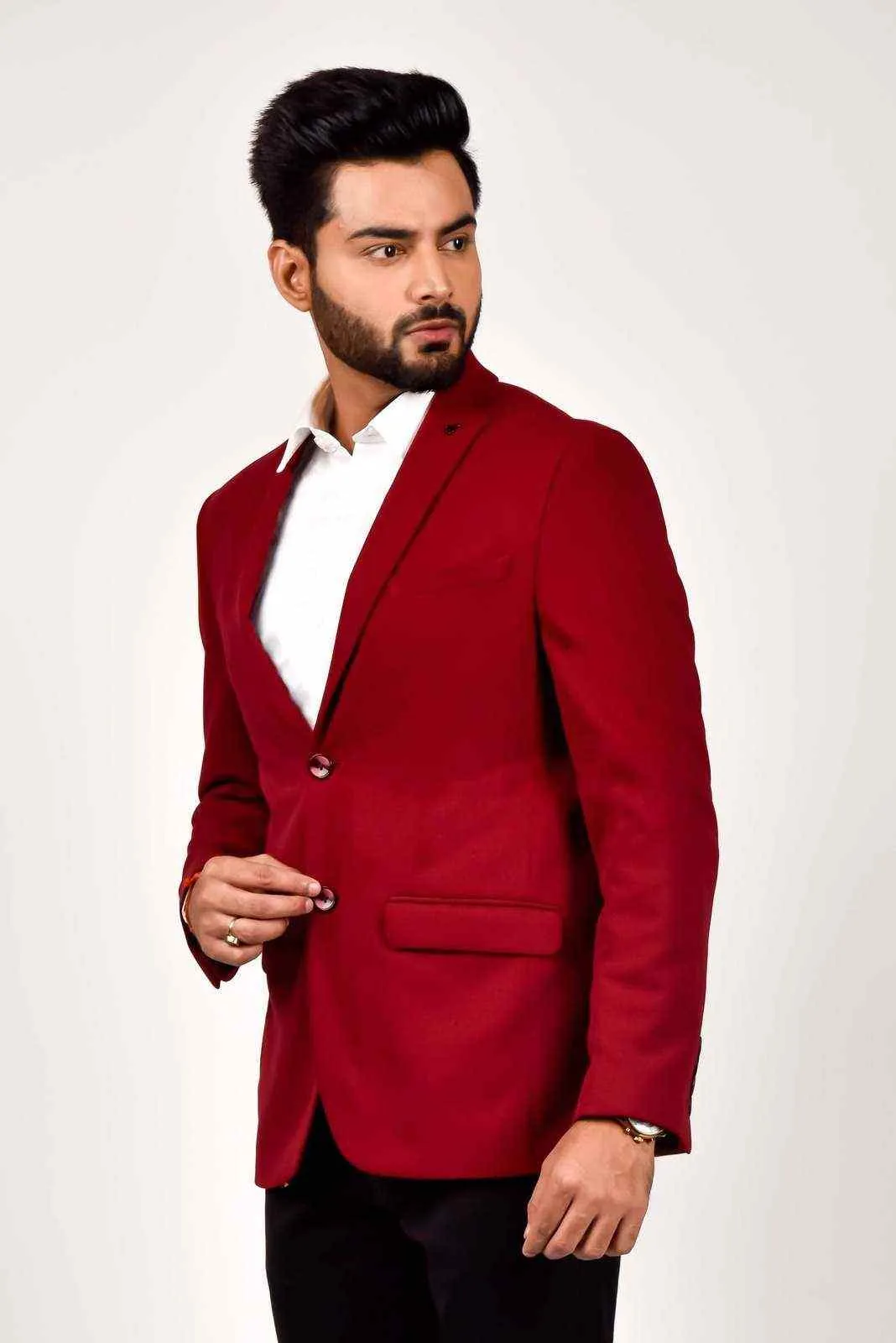 Maroon Knitted Blazer with Stretch