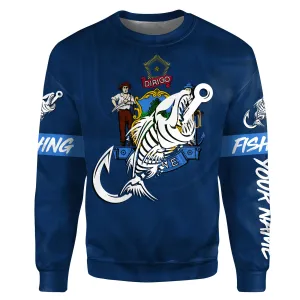 ME Maine Fishing Flag Fish hook skull Custom name fishing jerseys | Sweatshirt - NPQ730