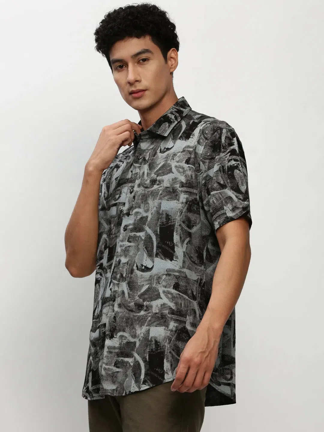 Men Black Printed Casual Casual Shirts-GEORGE-1653-Black