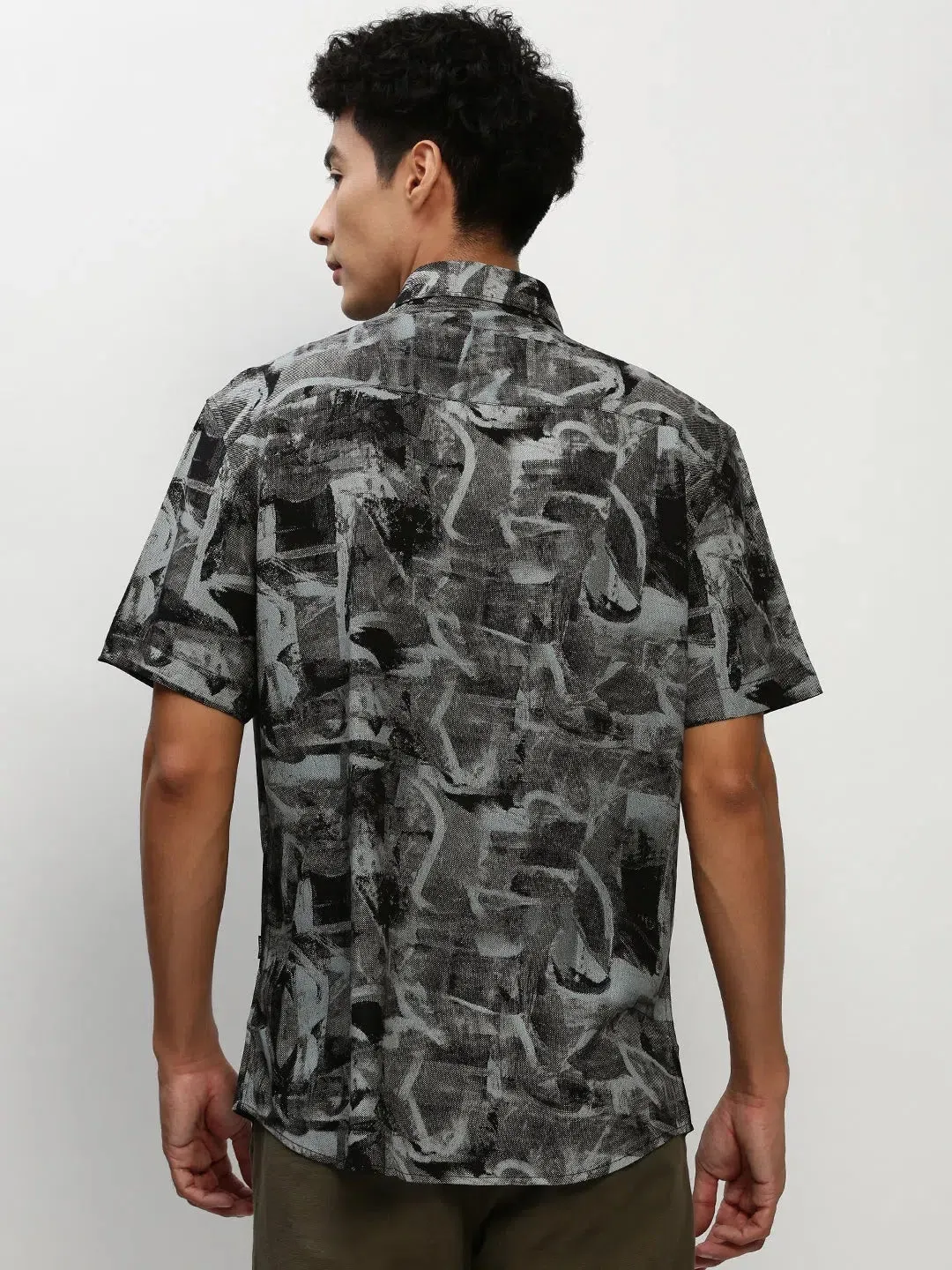 Men Black Printed Casual Casual Shirts-GEORGE-1653-Black