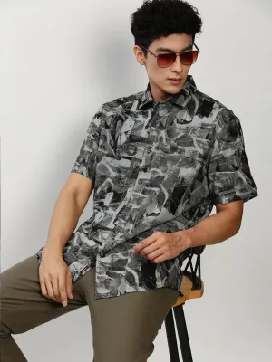 Men Black Printed Casual Casual Shirts-GEORGE-1653-Black