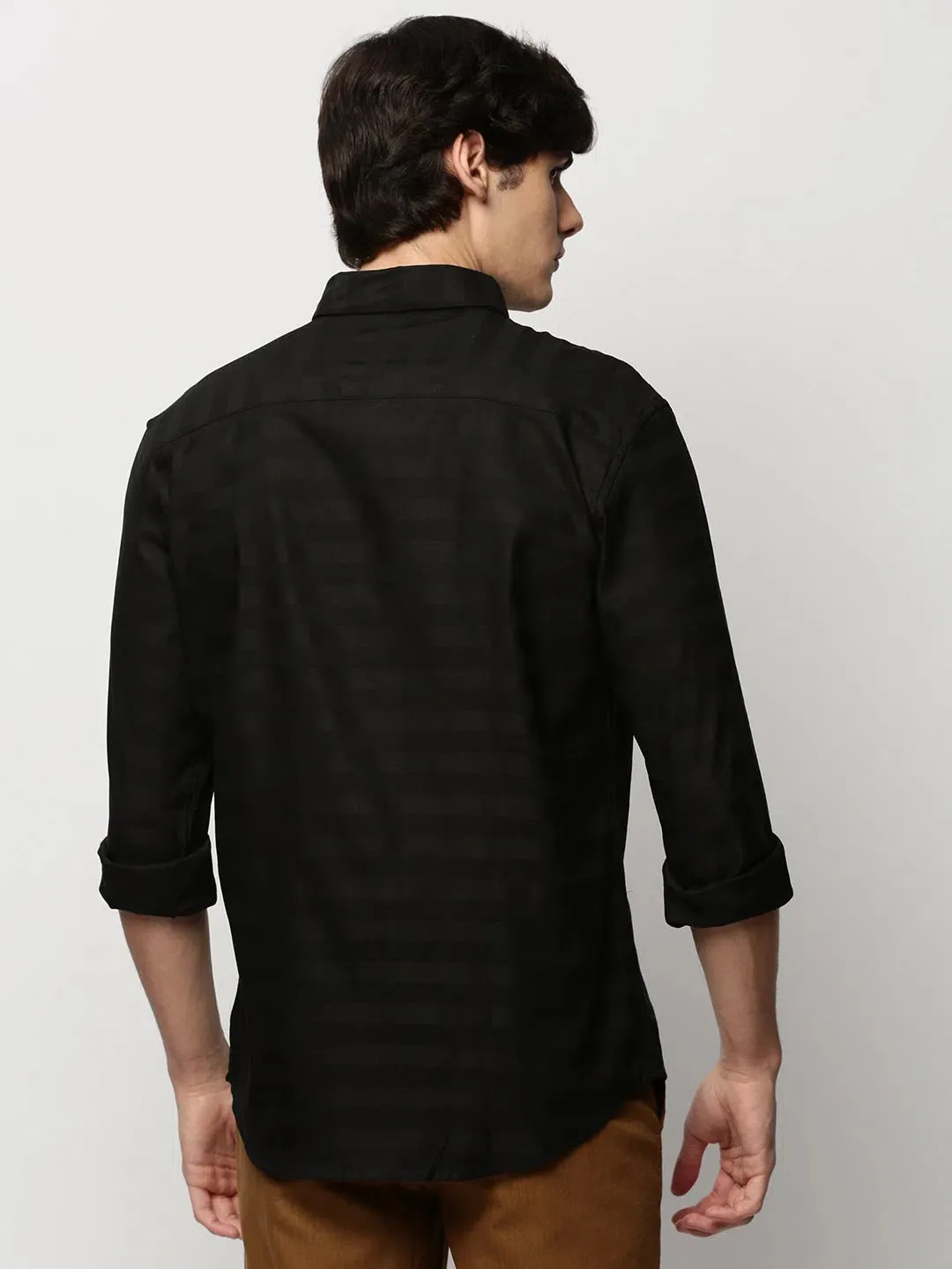 Men Black Striped Casual Casual Shirts-GLANZAPLAIN-5328-Black