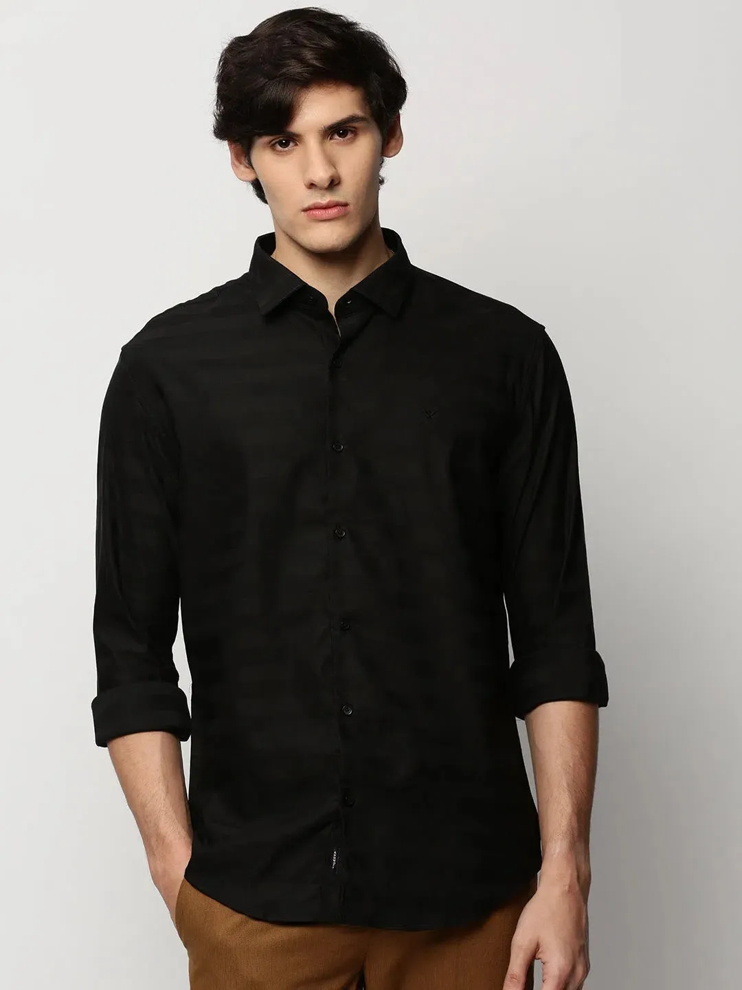 Men Black Striped Casual Casual Shirts-GLANZAPLAIN-5328-Black