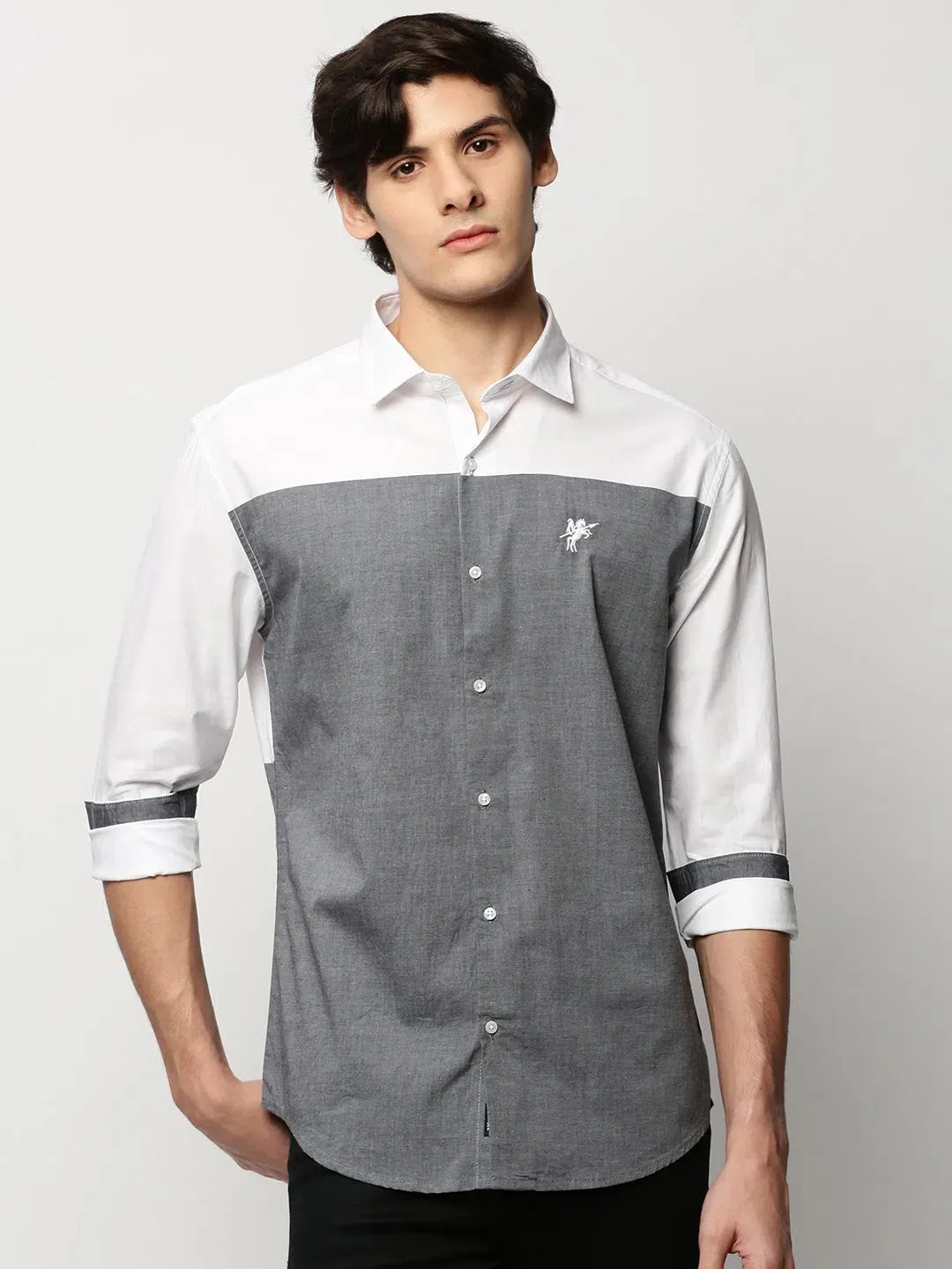 Men Grey Colourblock Casual Casual Shirts-WEBSTRIPE-5465-Grey