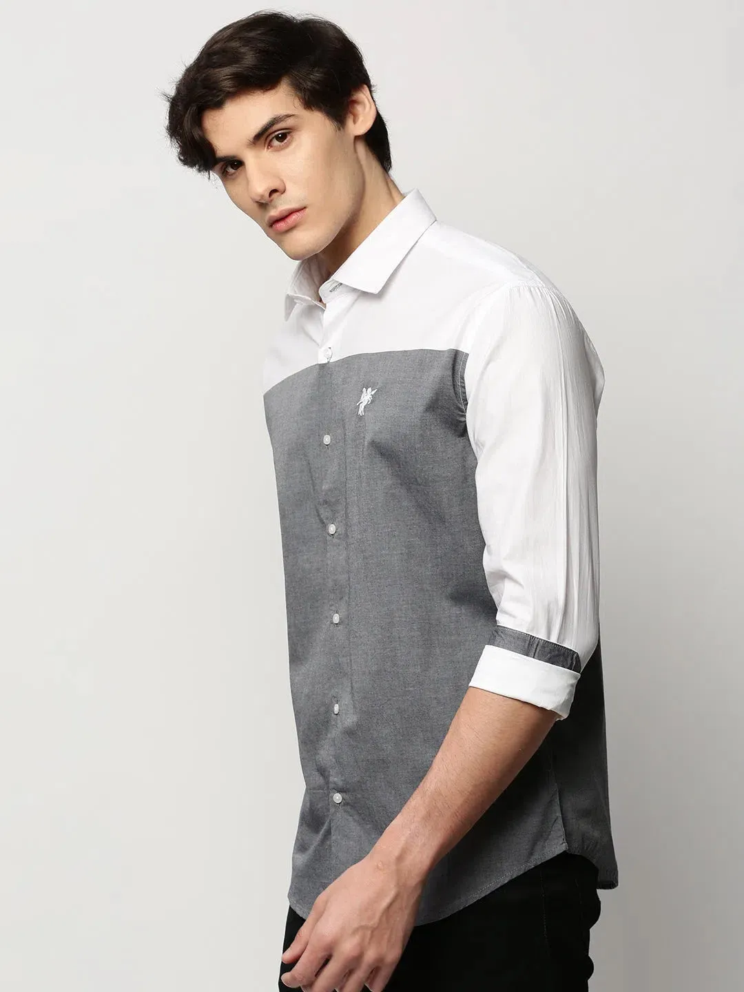 Men Grey Colourblock Casual Casual Shirts-WEBSTRIPE-5465-Grey