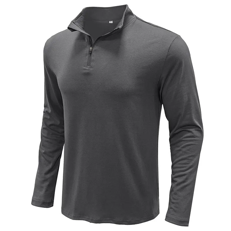 Men's Basic Stand Collar Zipper Polo Shirt