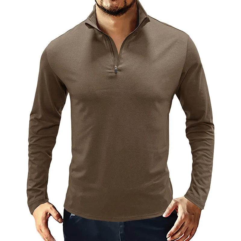 Men's Basic Stand Collar Zipper Polo Shirt