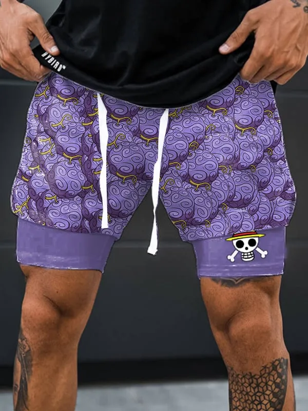 Men's Double Layer Anime Digital Print Beach Shorts