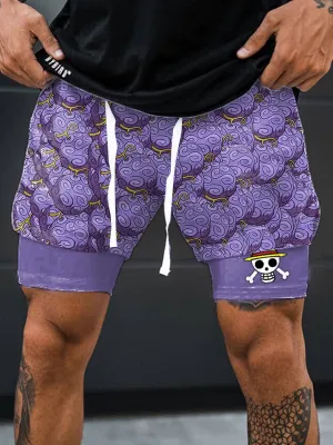 Men's Double Layer Anime Digital Print Beach Shorts