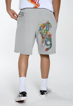 Mens Fireball Dragon Sweat Shorts - Washed Grey