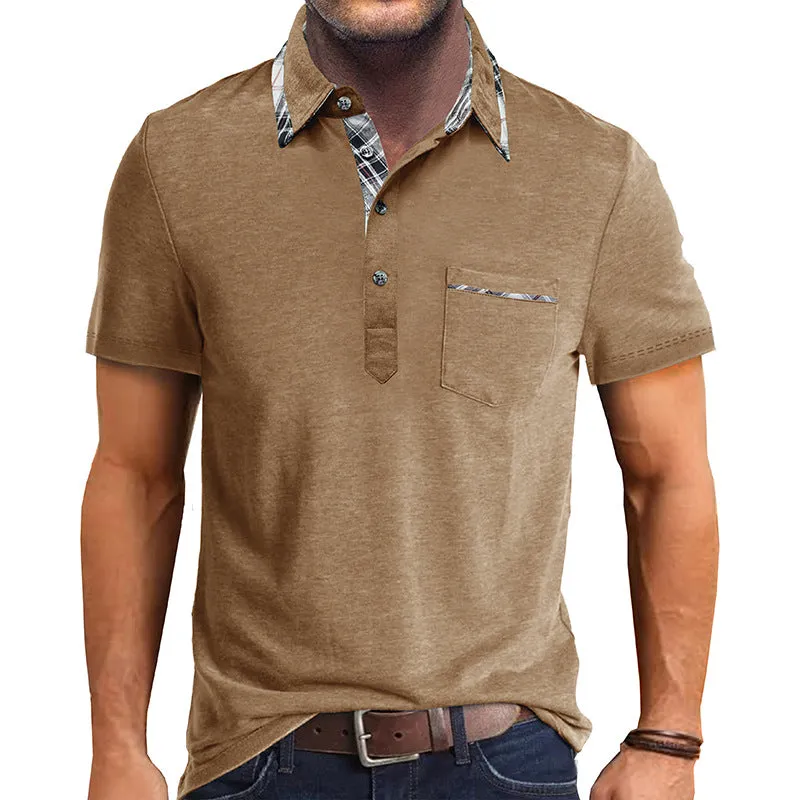 Men's Plaid Collared Short Sleeve Polo Shirt