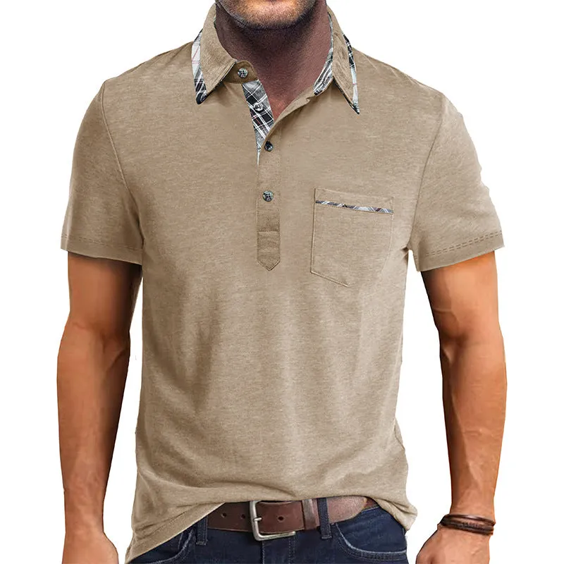 Men's Plaid Collared Short Sleeve Polo Shirt