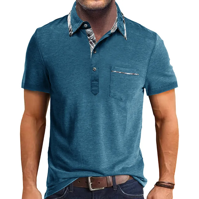 Men's Plaid Collared Short Sleeve Polo Shirt