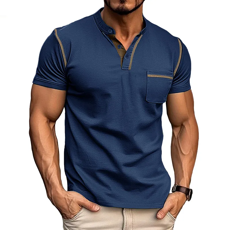 Men's Slim Fit Henley Collar Polo Shirt